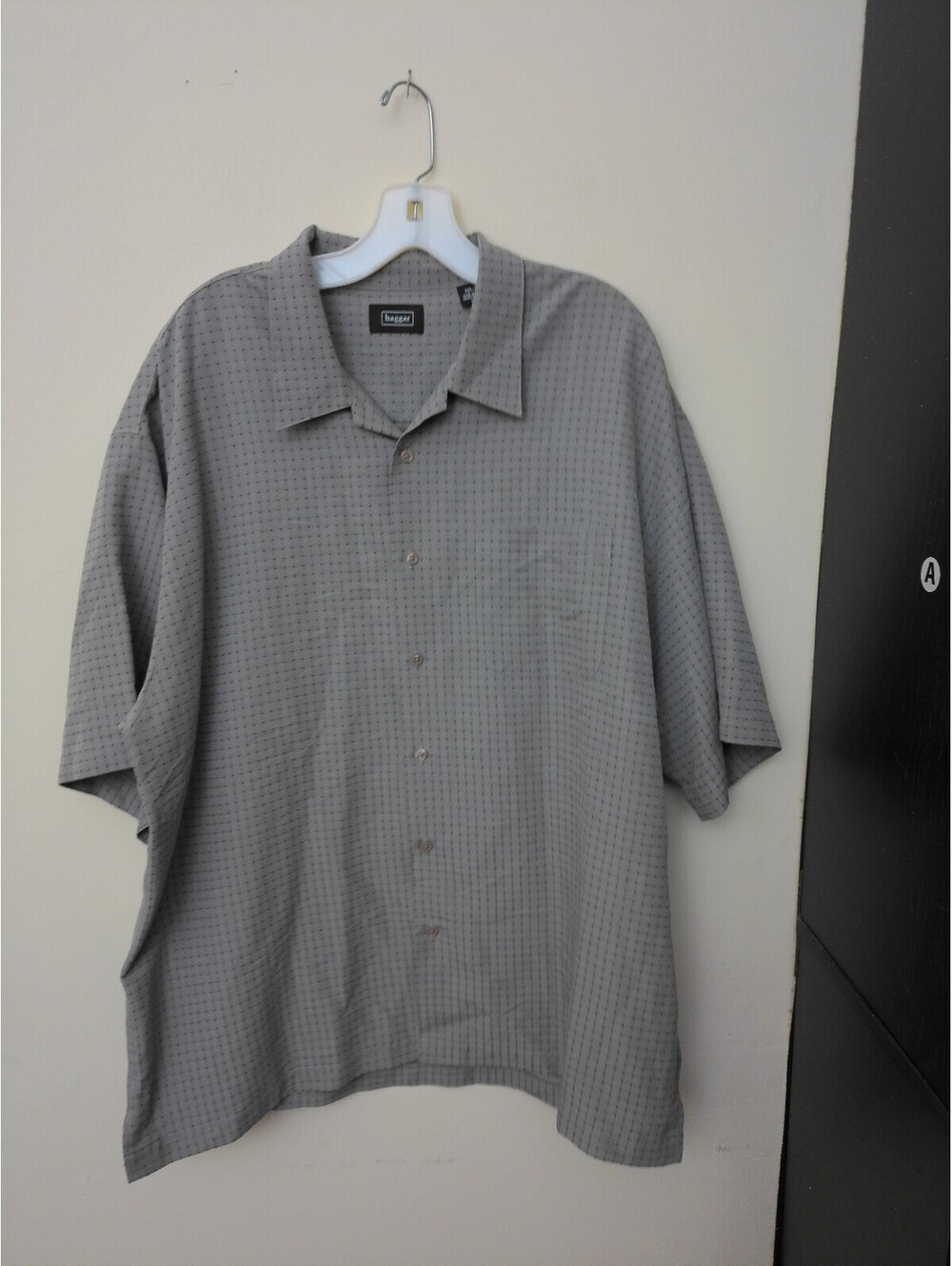 Haggar Mens Short Sleeve Button‎ Up Shirt Size XXL Gray Dot Print Casual